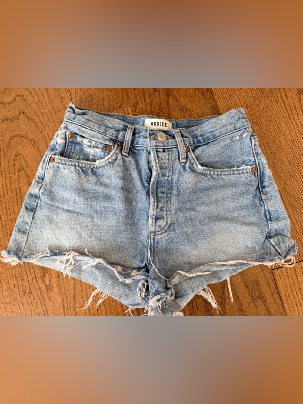 Agolde Parker Light Blue Distressed Denim Cutoff Shorts
